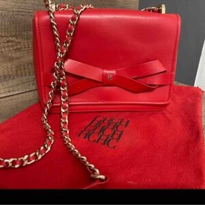 Carolina Herrera Vibrant Red Crossbody Bag with Chain Strap